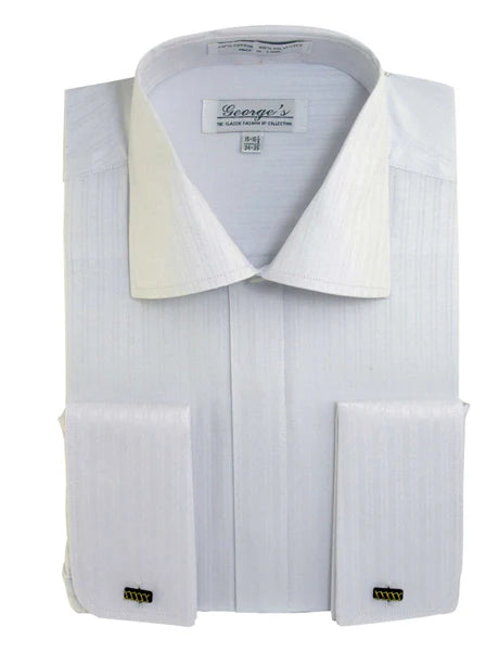 Mens White Herringbone Shadow and Tone on Tone Dress Shirt – Classic Formal Wedding