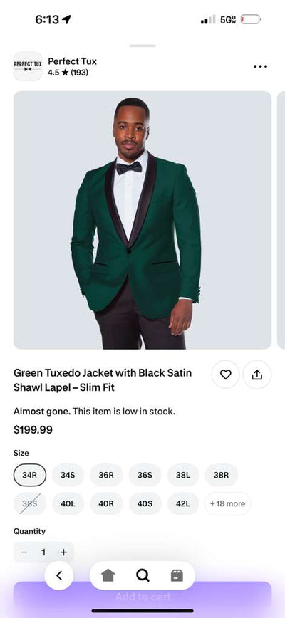 Men’s Emerald Green Tuxedo Jacket with Black Satin Shawl Lapel | Prom Dinner Blazer