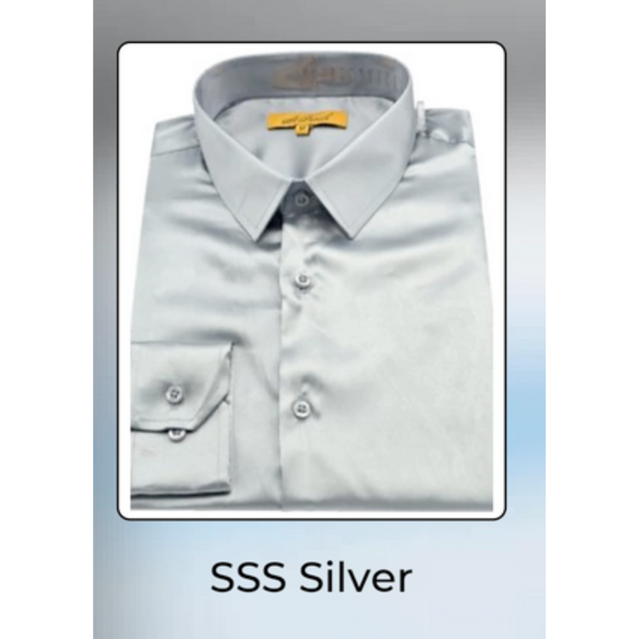 Men’s Silver Satin Dress Shirt and Pants Set - Luxury Slim Fit Outfit for Parties, Weddings, and Formal Events by USA Men's Outlet