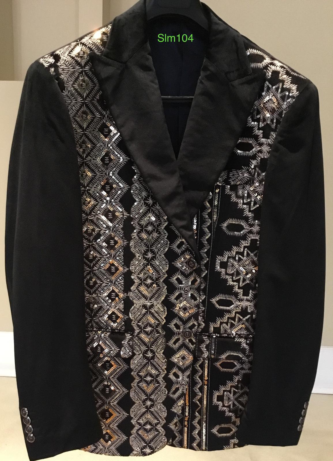 Mens Black and White and Silver Sequin Embroidered Blazer – Luxury Designer Party Wear with Geometric Detailing