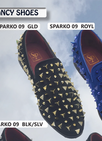 Men’s Studded Velvet Loafers - Designer Party and Prom Dress Shoes with Gold and Silver Spikes by USA Men's Outlet