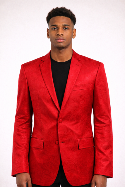 Men’s Red Paisley Velvet Blazer - Christmas new year Sport Coat Jacket - Prom 2026 Collection USA Men's Outlet