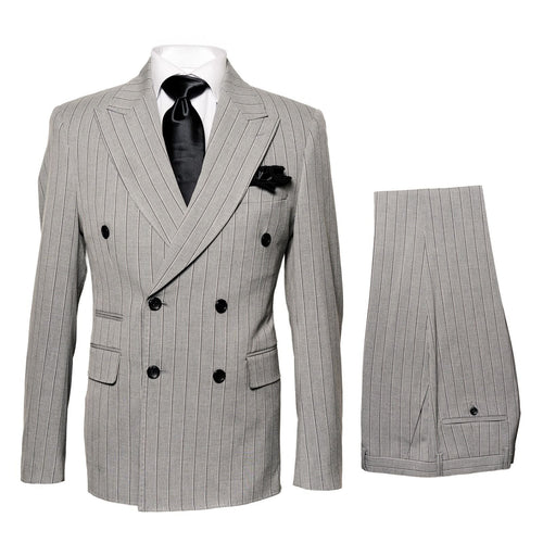 Men’s Grey and Black Pinstripe Double-Breasted Suit - 1920s Gangster Vintage Looking suit By Rossiman USA Men's Outlet