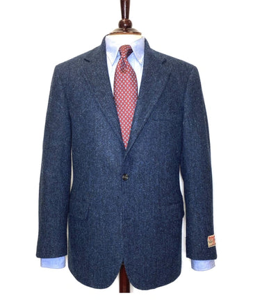 Mens Light Blue Tweed Blazer Sport Coat – Classic Herringbone Jacket Formal Business Casual Smart Outerwear in indigo cobalt blue