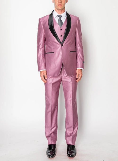 Men’s Shiny Pink Tuxedo Dinner Jacket with Black Pants – Shawl Lapel Formal Tuxedo