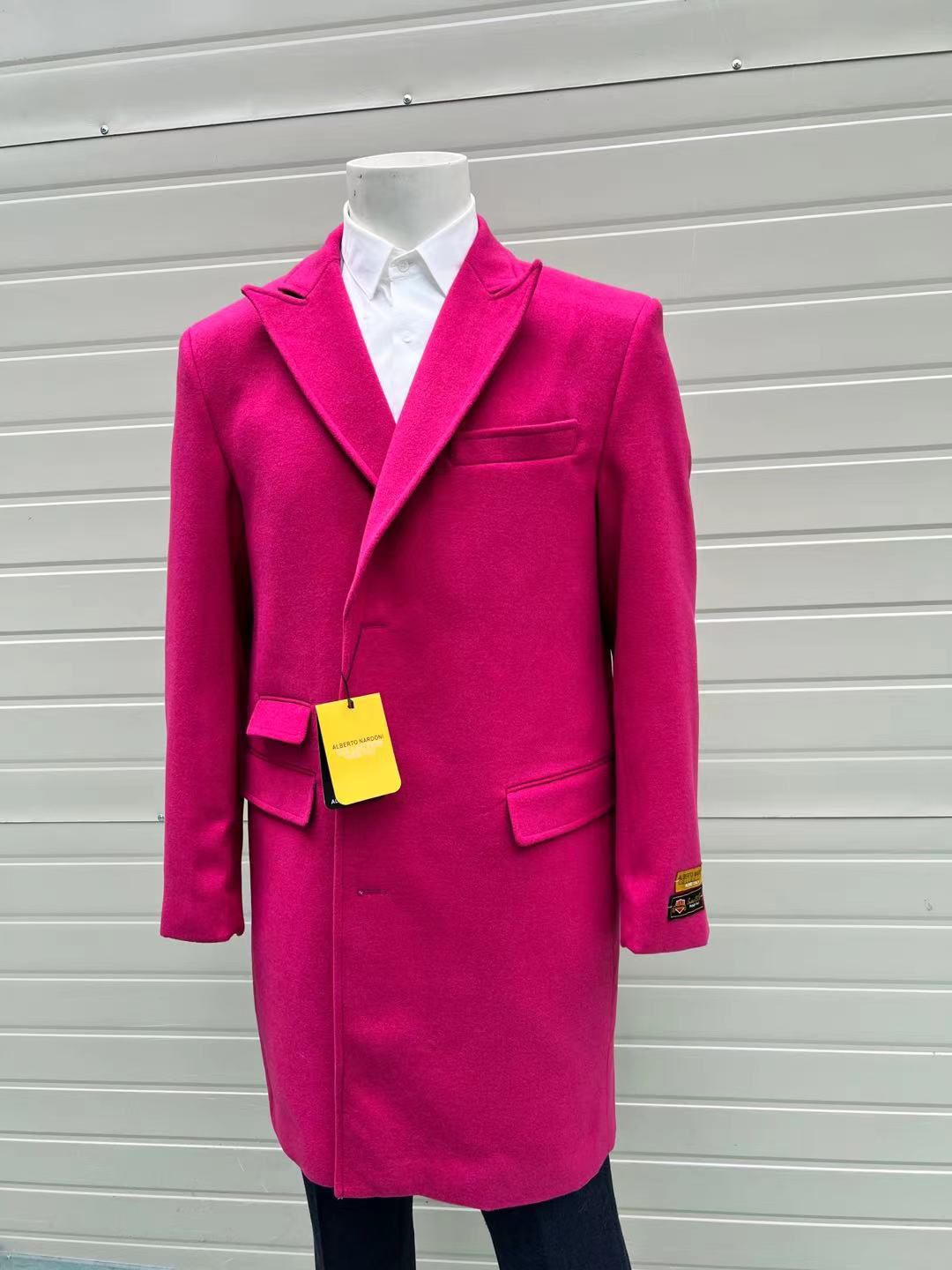 Men’s Hot Pink Wool Blend Overcoat - Topcoat Carcoat Winter Fabric by USA Men's Outlet