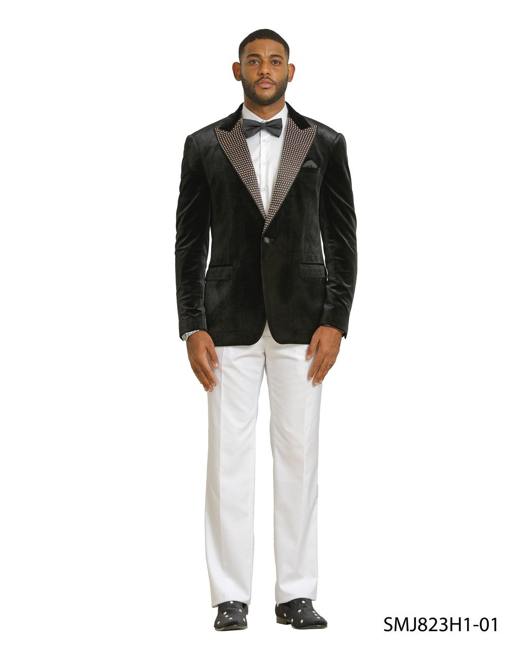 Men’s Black Velvet Tuxedo Blazer with Studded Lapel - Formal Evening Jacket by USA Men's Outlet