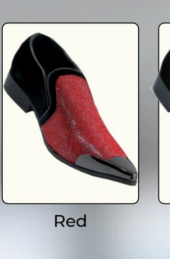 Men’s Red Glitter Tuxedo Loafers - Shiny Slip-On Dress Shoes with Black Patent Toe for Parties and Formal Events - USA Men's Outlet