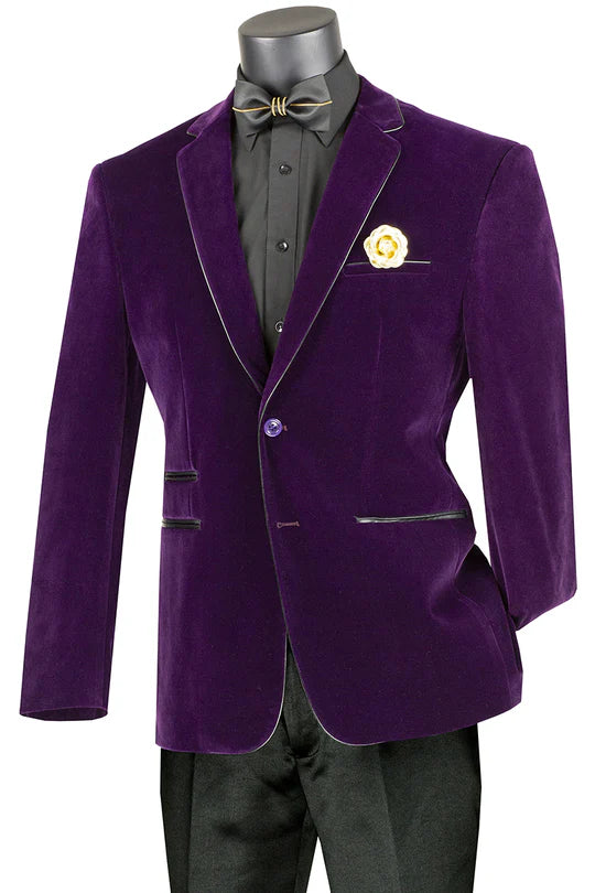 Men’s Purple Velvet Blazer - Luxury Slim Fit Formal Jacket with Black Satin Trim Tuxedo Dinner Jacket by USA Men's Outlet