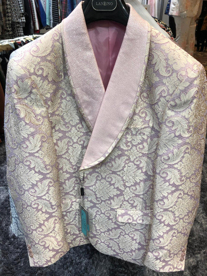 Men’s Lavender and Gold Tuxedo Embroidered Lilac Mauve Blazer - Designer Floral Pattern Wedding & Party Jacket by USA Men's Outlet