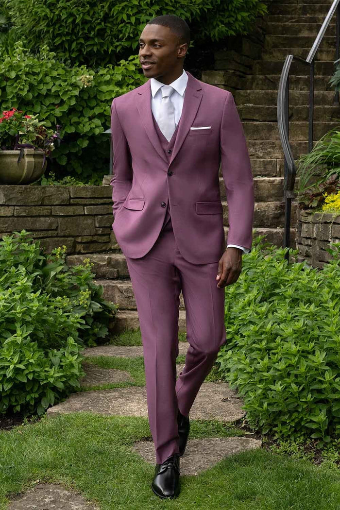 Men’s Mauve Three-Piece Suit - Slim Fit Formal Blazer, Vest, and Trousers for Weddings Rose Gold Pinkish Color USA Men's Outlet