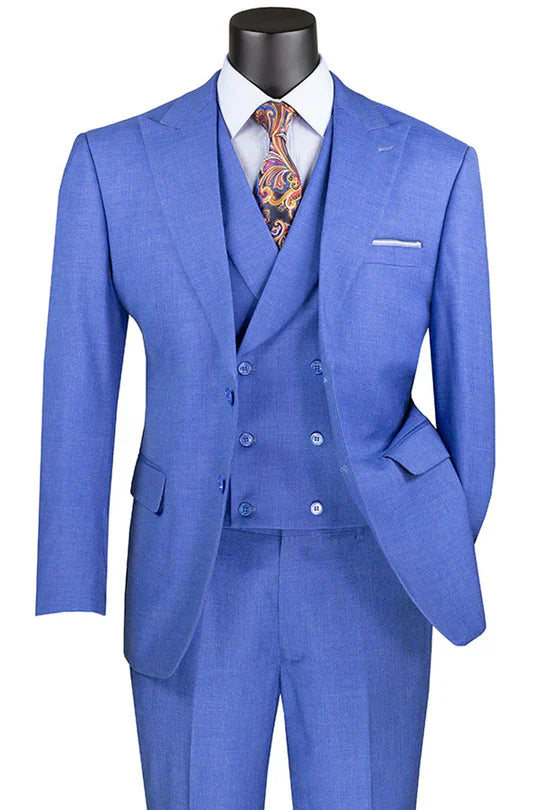 Men’s Light Blue Double-Breasted 3-Piece Suit Set - Tailored Fit Formal Business Suit in Steel Blue Sky Blue Color by USA Men's Outlet