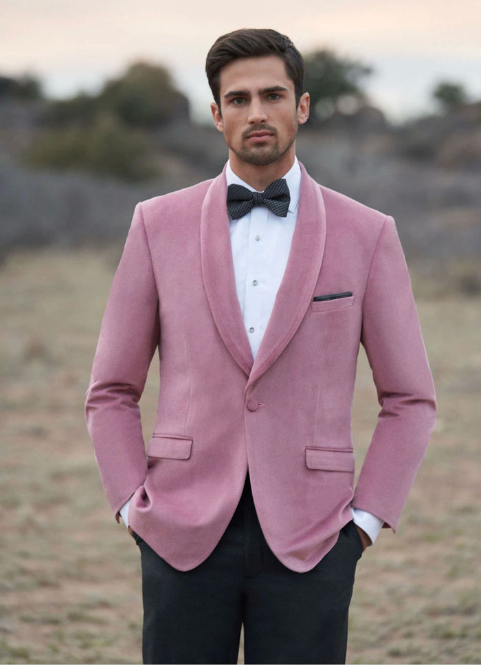 Mens Pink Velvet Tuxedo Dinner Jacket with Shawl Lapel - Slim Fit Blazer for Weddings, Prom in Rose Gold Color by USA Men's Outlet