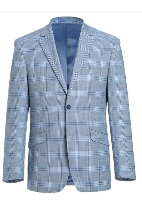 Men’s Big and Tall Light Blue Checkered Blazer and Sport Coat - Sky powder blue windowpane plaid pattern Jacket by USA Men's Outlet