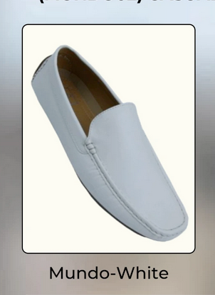 Men’s Mundo White Leather Loafers – Classic Slip-On Dress Shoes for Casual and Formal Wear