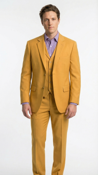 Men’s Mustard Yellow Three Piece Suit - 2 Button Notch Lapel Modern Fit in Gold Color - Church Suit by USA Men's Outlet