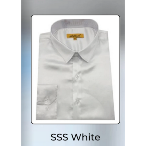 Men’s White Satin Dress Shirt - Classic Long Sleeve Formal Shirt for Weddings, Parties, and Business Wear by USA Men's Outlet
