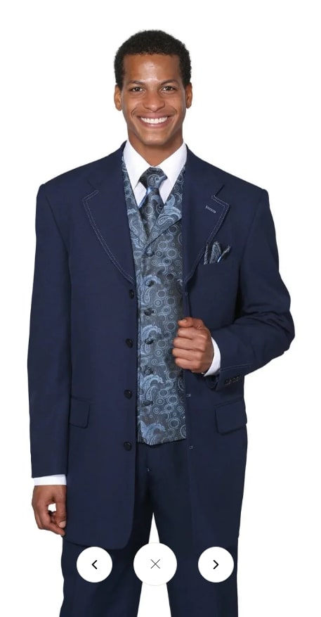 Mens 1920s Navy Blue Zoot Suit - Vintage Gangster 3-Piece Long Jacket Suit Classic Fit Pleated Pants by USA Men's Outlet