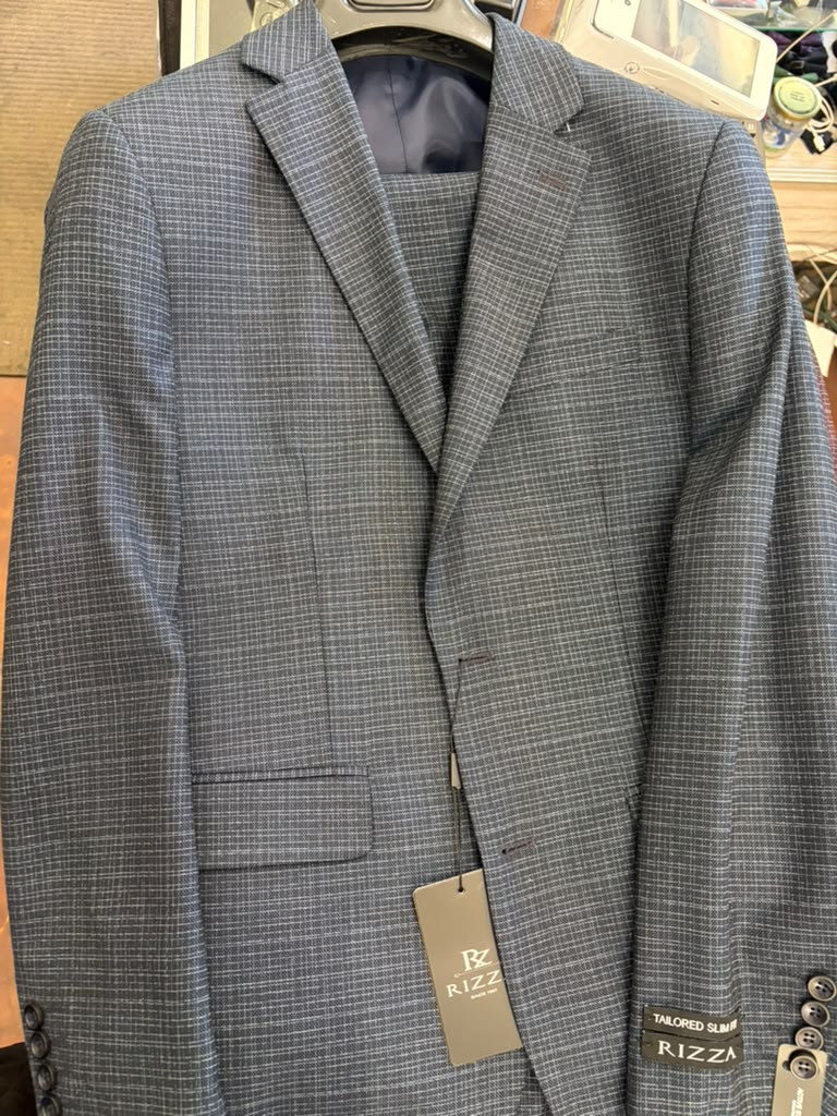 Men's Blue Micro Check Hounstooth small windowpane plaid  3-Piece Suit – Vested Slim Fit Business, Wedding & Formal Suit