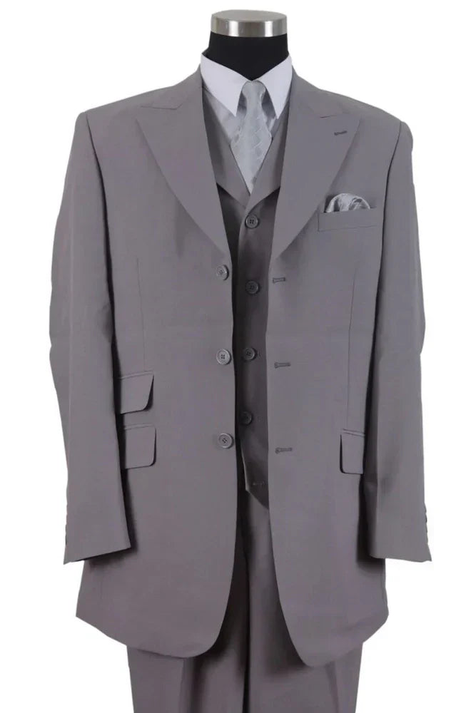 Men’s Gray Zoot Suit with Matching Hat and 1920s Shoes - Grey Vintage Wedding and Party Three Piece Suit by USA Men's Outlet