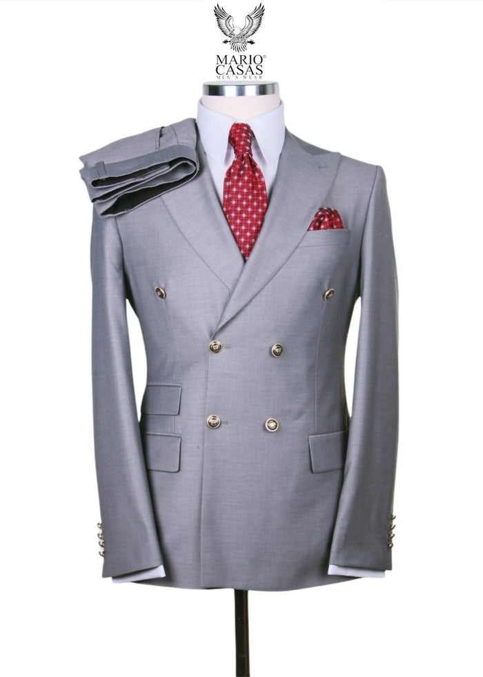 Mens Light Grey Double-Breasted Suit - Classic Slim Fit Business and Wedding Formal Attire by USA Men's Outlet