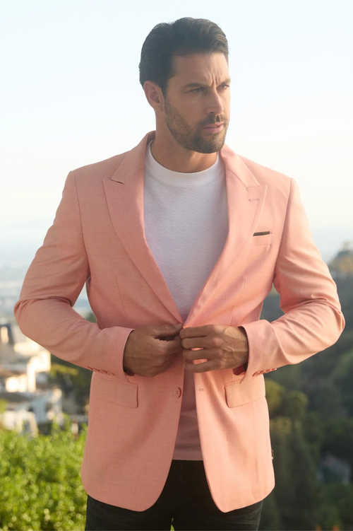 Men’s Peach Blazer – Modern Fit Wedding, Summer, Business Casual & Smart Casual Sport Coat