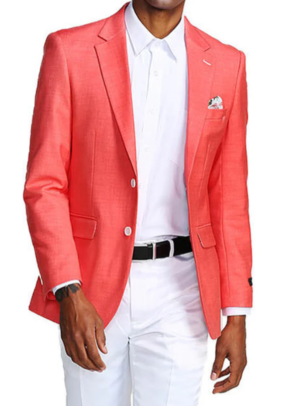 Mens Coral Linen Blazer Sport Coat – Lightweight Summer Linen Jacket for Wedding, Beach Events, Business Casual in Salmon Color