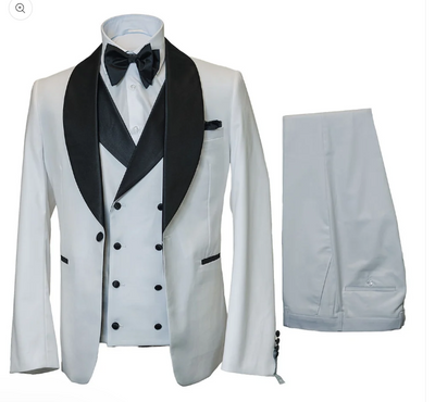 Men’s White and Black Western Wedding Tuxedo – Cowboy Style 3-Piece Traje para Boda with Double-Breasted Vest