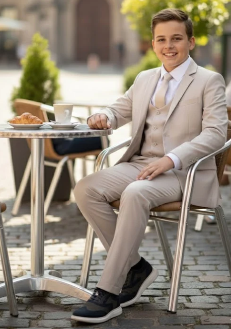 Dad & Son Matching Beige 3-Piece Suits – Father and Son Wedding Formal Suits in Tan Color