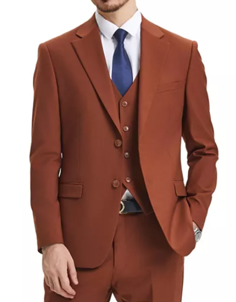 Stacy Adams Burnt Orange Suit – Men’s Rust 3-Piece Wedding & Formal Suit with Vest