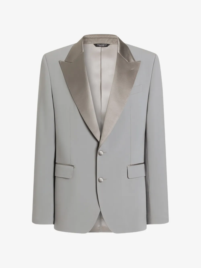 Men’s Silver Dinner Jacket – Satin Peak Lapel Tuxedo Blazer for Weddings, Prom & Formal Events in color silver grey