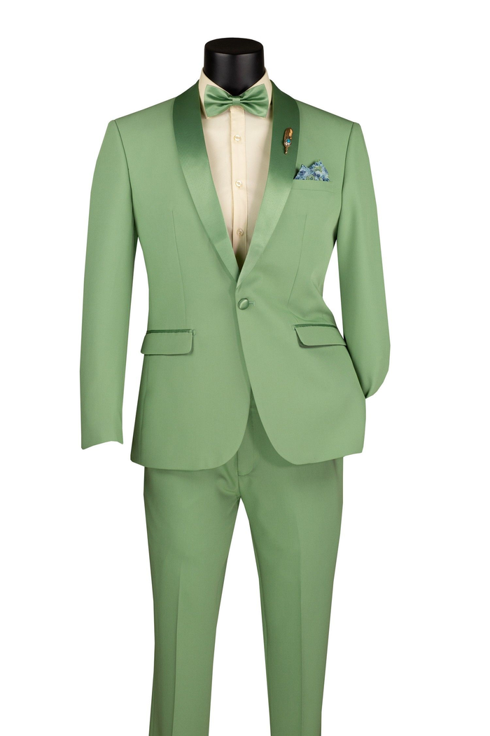 Men’s Mint Green Tuxedo - 2-Piece Formal Suit with Satin Shawl Lapel and Matching Bow Tie in Sage Green by USA Men's Outlet