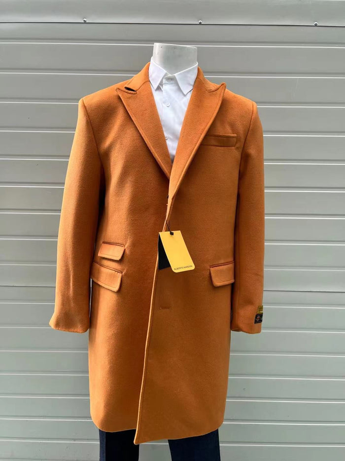 Men’s Orange - Rust Wool Blend Long Overcoat - Topcoat Carcoat Topcoat by USA Men's Outlet