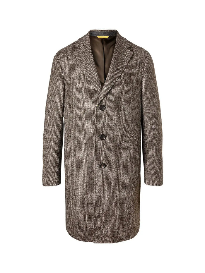 Men’s Black & Grey Herringbone Tweed Wool Blend Overcoat - Classic Single-Breasted Winter Blazer Carcoat by USA Men's Outlet