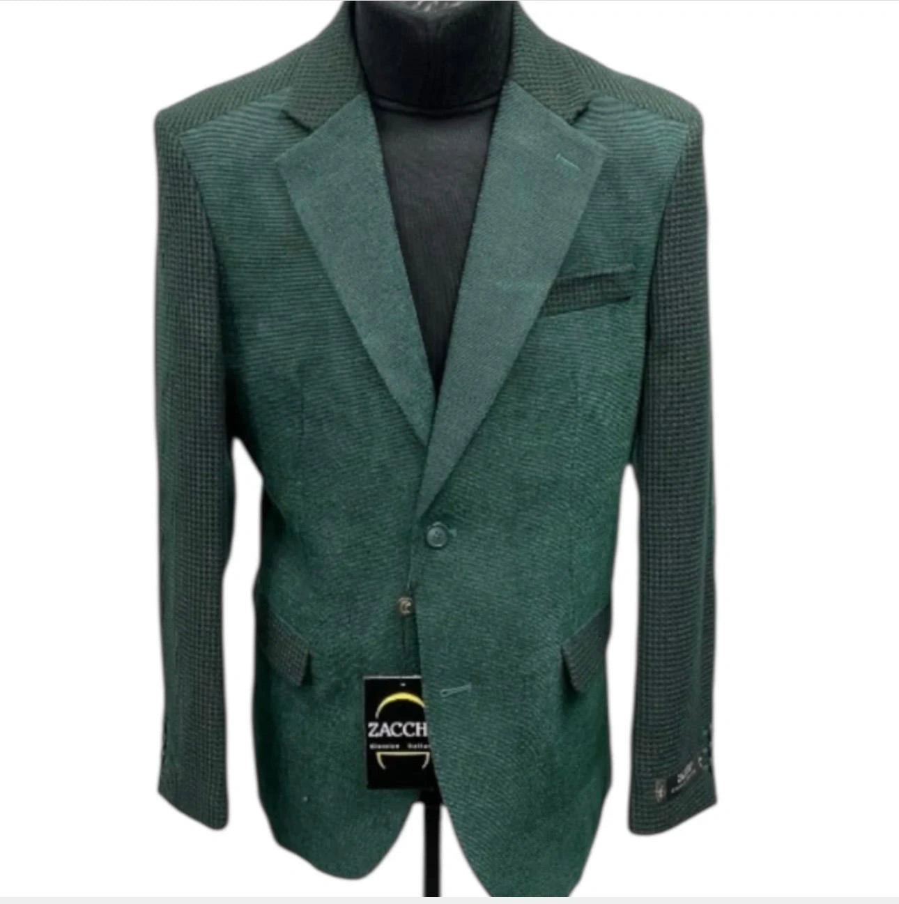 Zacchi Brand Men’s Dark Green Textured Blazer – Classic Single Button Sport Coat with Notch Lapel Formal Jacket