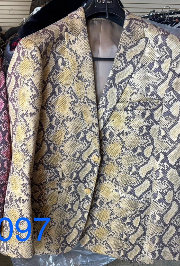 Men’s Beige and Black Snakeskin Print Blazer - Alligator Crocodile Exotic Sking Sport Coat Jacket in Tan Camel Color USA Men's Outlet