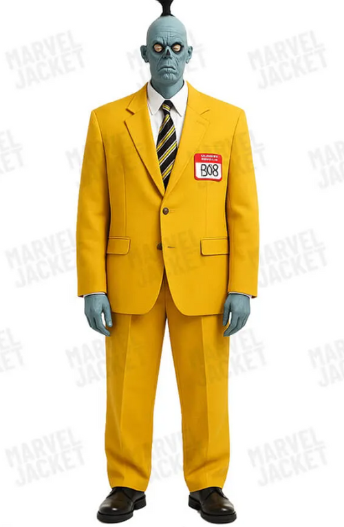 Men’s Beetlejuice Little Head Costume Yellow Suit – Shrinker Inspired 2 Piece Halloween Suit