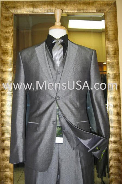 Mens Charcoal Gray Suit With Sheen - - Shiny Texture Fabric Three Piece Wedding and Party Business by USA Men's Outlet