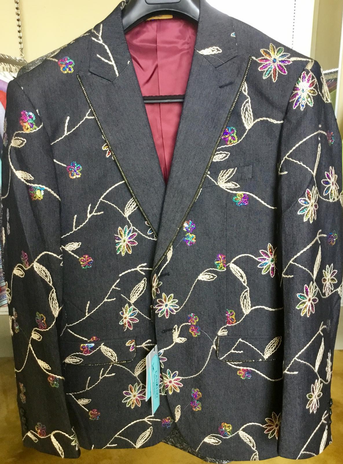 Luxury Black Floral Embroidered Blazer for Men - Designer Party and Wedding Wear Jacket by USA Men's Outlet