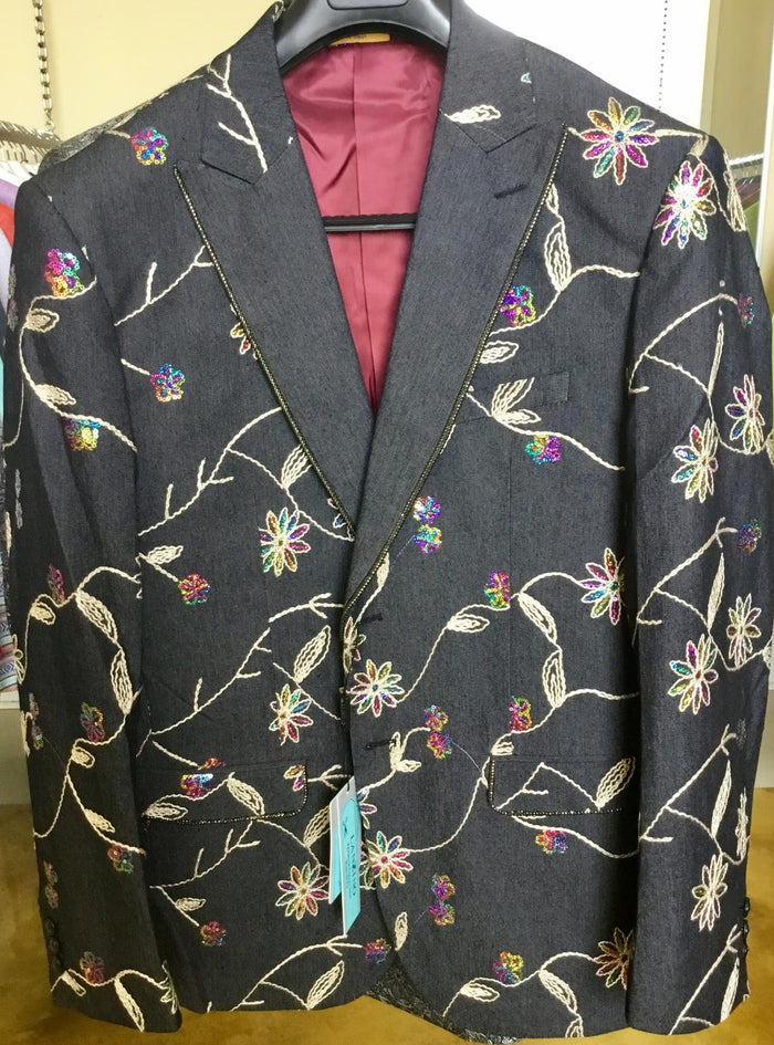 Luxury Black Floral Embroidered Blazer for Men - Designer Party and Wedding Wear Jacket by USA Men's Outlet