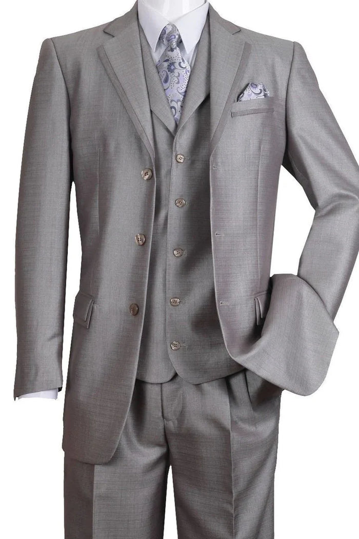Men’s Light Gray 3-Piece Modern Fit Suit with Vest - Classic Formal Business and Wedding Attire by USA Men's Outlet