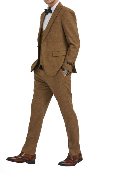 Men’s Light Brown Western 3-Piece Suit – Cowboy Wedding Suit with Vest British Khaki Color