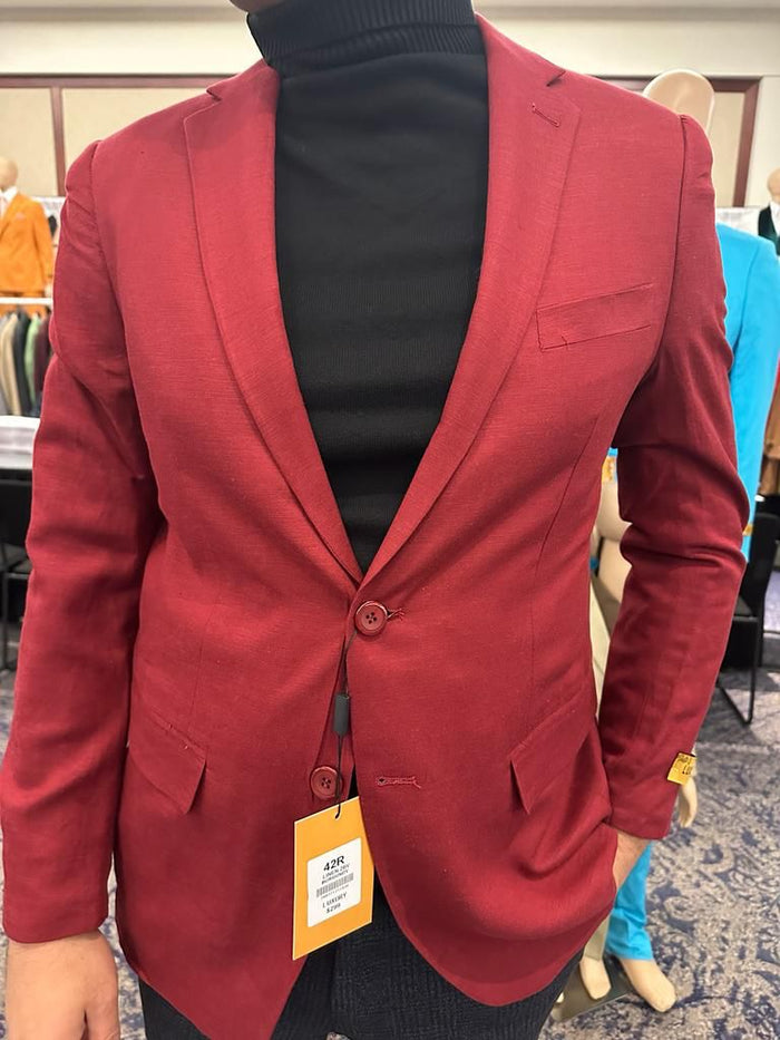 Men’s Burgundy Red - Wine Two-Button Sport Coat - Stylish Blazer for Business, Parties by USA Men's Outlet