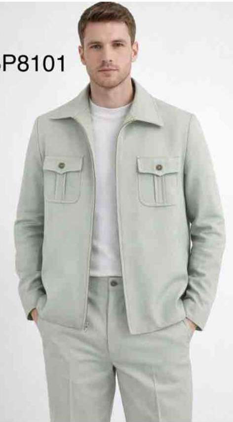 Mens Sage Green Walking Suit Set – Casual Safari Military Jacket and Pants Outfit for Travel