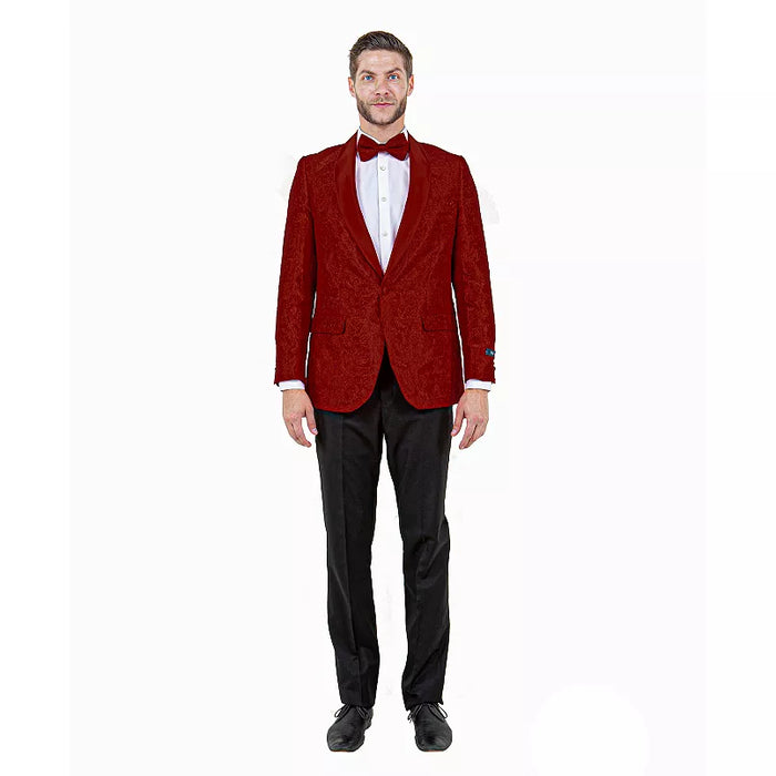 Big and Tall Men’s Burgundy Paisley Tuxedo Jacket - Satin Shawl Lapel Blazer with Bow Tie for Weddings, Proms, and Special Events by USA Men's Outlet