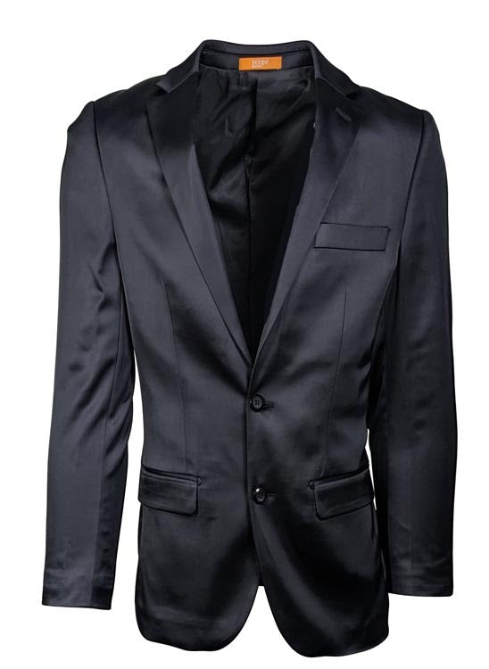 Men’s Black Satin Blazer - Classic Slim Fit Two-Button Formal Suit Jacket for Weddings, Parties, and Business Events by USA Men's Outlet