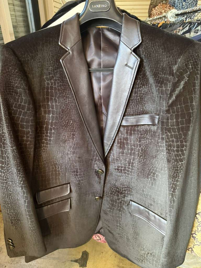 Men’s Crocodile Alligator Exotic skin Texture Blazer - Slim Fit Designer Jacket with Satin Lapels for Formal and Party Wear in Black Color USA Men's Outlet