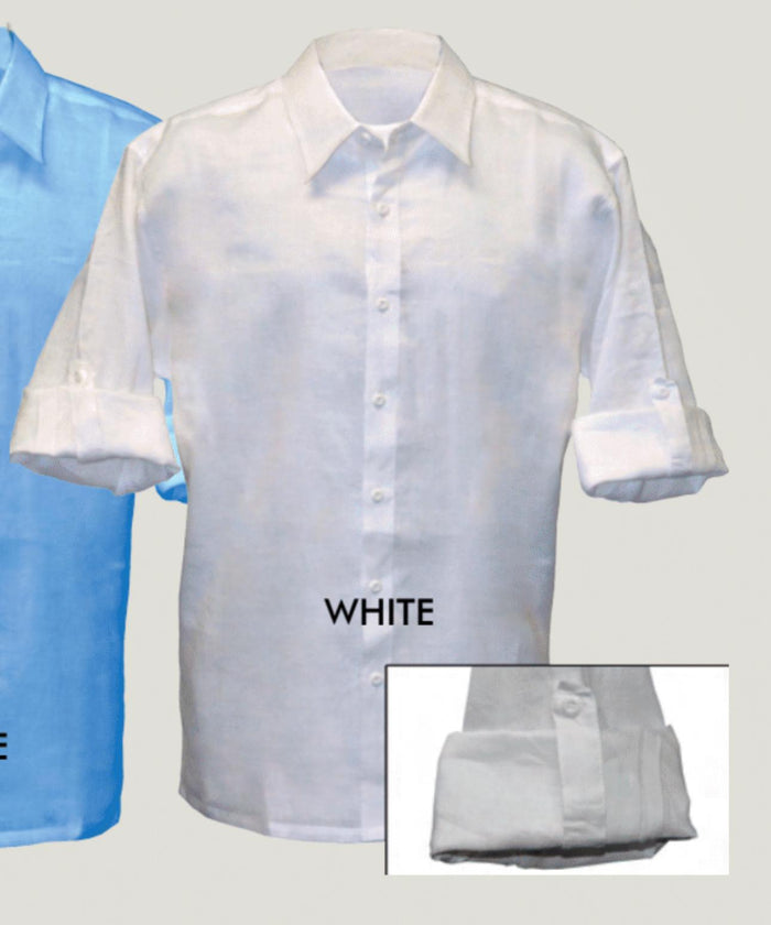 Men’s White Linen Button Down Shirt - Long Sleeve Roll-Up Casual Dress Shirt by USA Men's Outlet