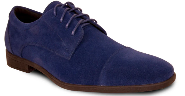 Men’s Navy Blue Suede Cap Toe Dress Shoes – Classic Lace Up Formal Wedding and Prom Shoes Velvet Fabric