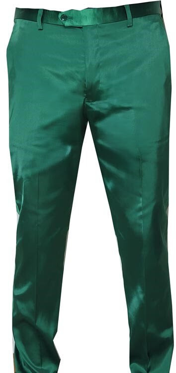 Men's Emerald Green Satin Slim Fit Dress Pants – Shiny Formal Party and Wedding Trousers